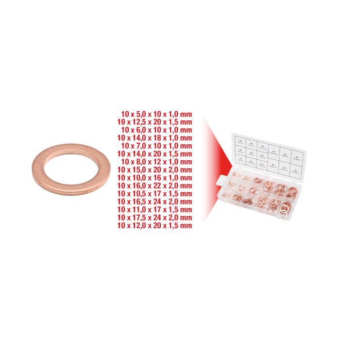 Assortiment de joints cuivre, Ø 5-17,5mm - 150 PCS Assortiment de joints cuivre, Ø 5-17,5mm - 150 PCS