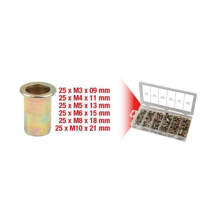 Assortiment de rivets filetes acier, M3x9mm-M10x21mm - 150 PCS Assortiment de rivets filetes acier, M3x9mm-M10x21mm - 150 PCS