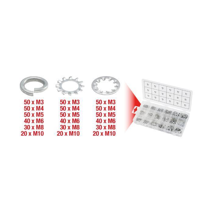 Assortiment de rondelles et de rondelles dentées, M3-10 - 720 PCS Assortiment de rondelles et de rondelles dentées, M3-10 - 720 PCS