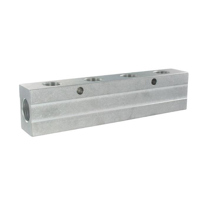 Bloc de raccordement en aluminium avec sorties sur un côté 2-G3/8 - 5-G1/4 Bloc de raccordement en aluminium avec sorties sur un côté 2-G3/8 - 5-G1/4