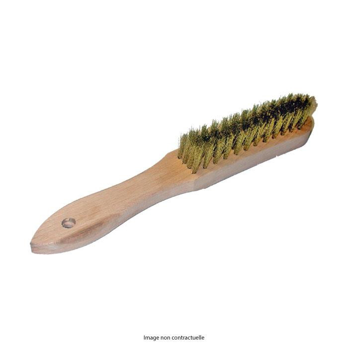 Brosse métallique fil en acier laitonné ondulé avec manche en bois 5 rangées Brosse métallique fil en acier laitonné ondulé avec manche en bois 5 rangées