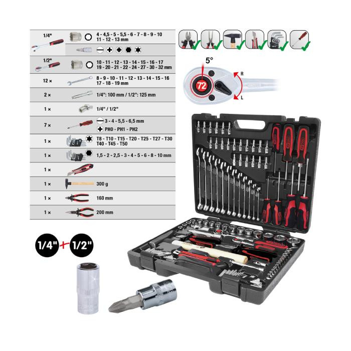 Coffret de douilles et cliquets 1/4'' + 1/2'' - 97 PCS Coffret de douilles et cliquets 1/4'' + 1/2'' - 97 PCS