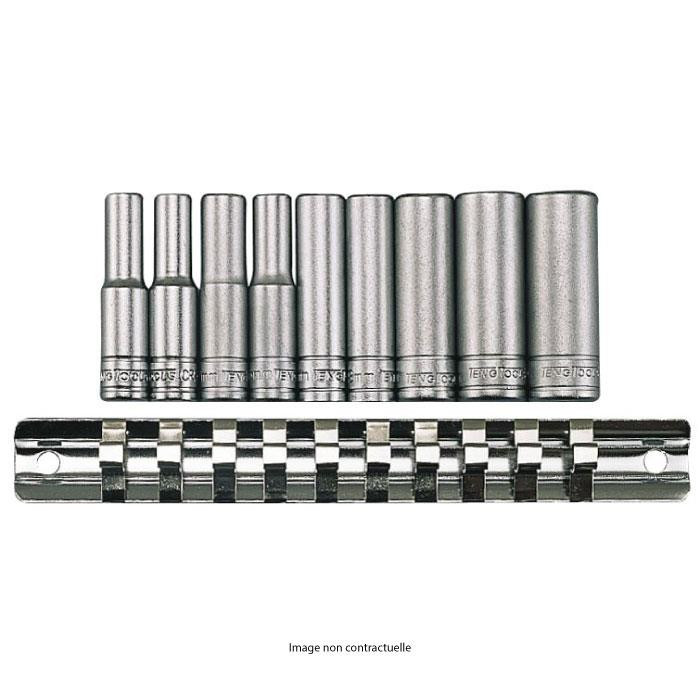 Jeu de douilles longues 1/4" sur rail - 9 PCS Jeu de douilles longues 1/4" sur rail - 9 PCS