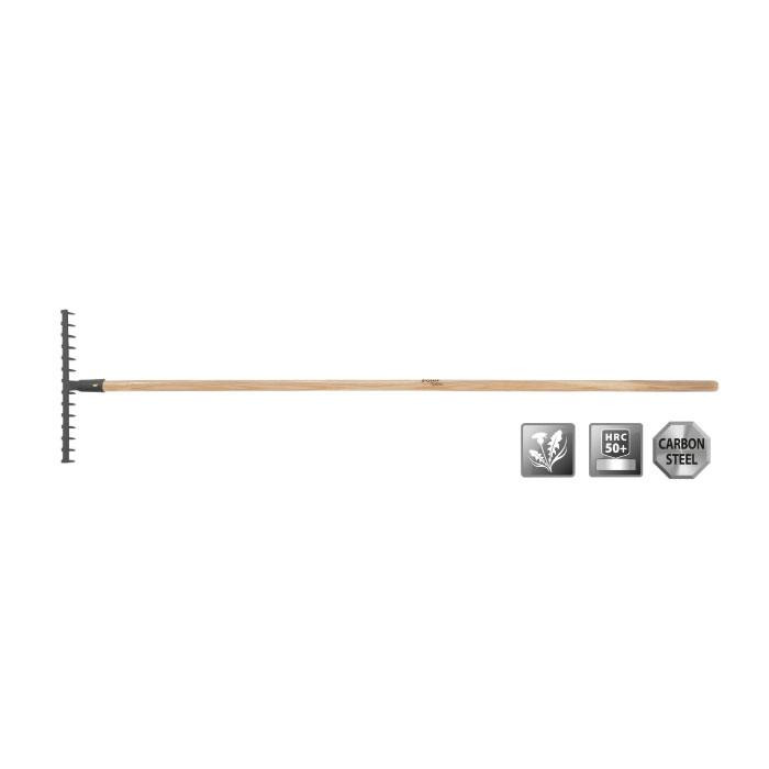 Râteau de jardin avec 14 dents droites d'acier trempé avec manche en frêne. Râteau de jardin avec 14 dents droites d'acier trempé avec manche en frêne.