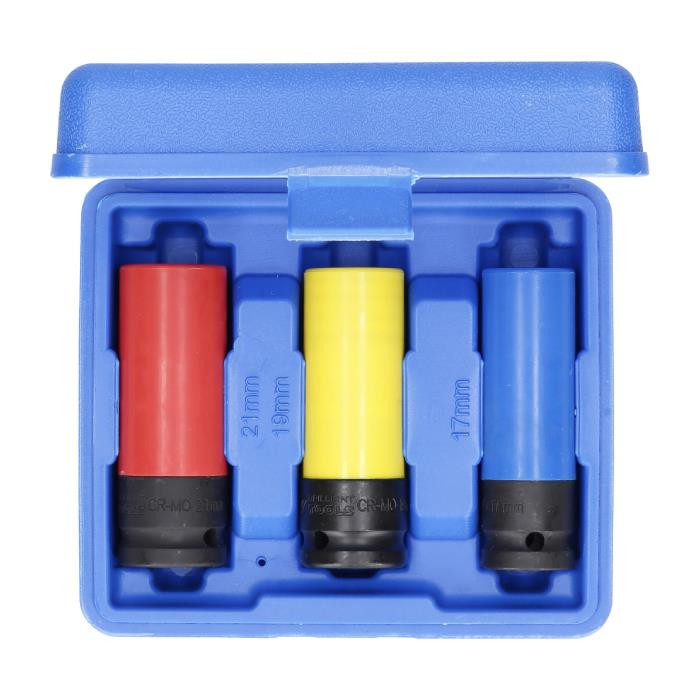 Set de douilles à chocs pour jantes aluminium 1/2" 17 - 19 - 21 mm - 3 PCS Set de douilles à chocs pour jantes aluminium 1/2" 17 - 19 - 21 mm - 3 PCS